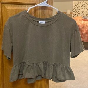 Army green acid washed crop top